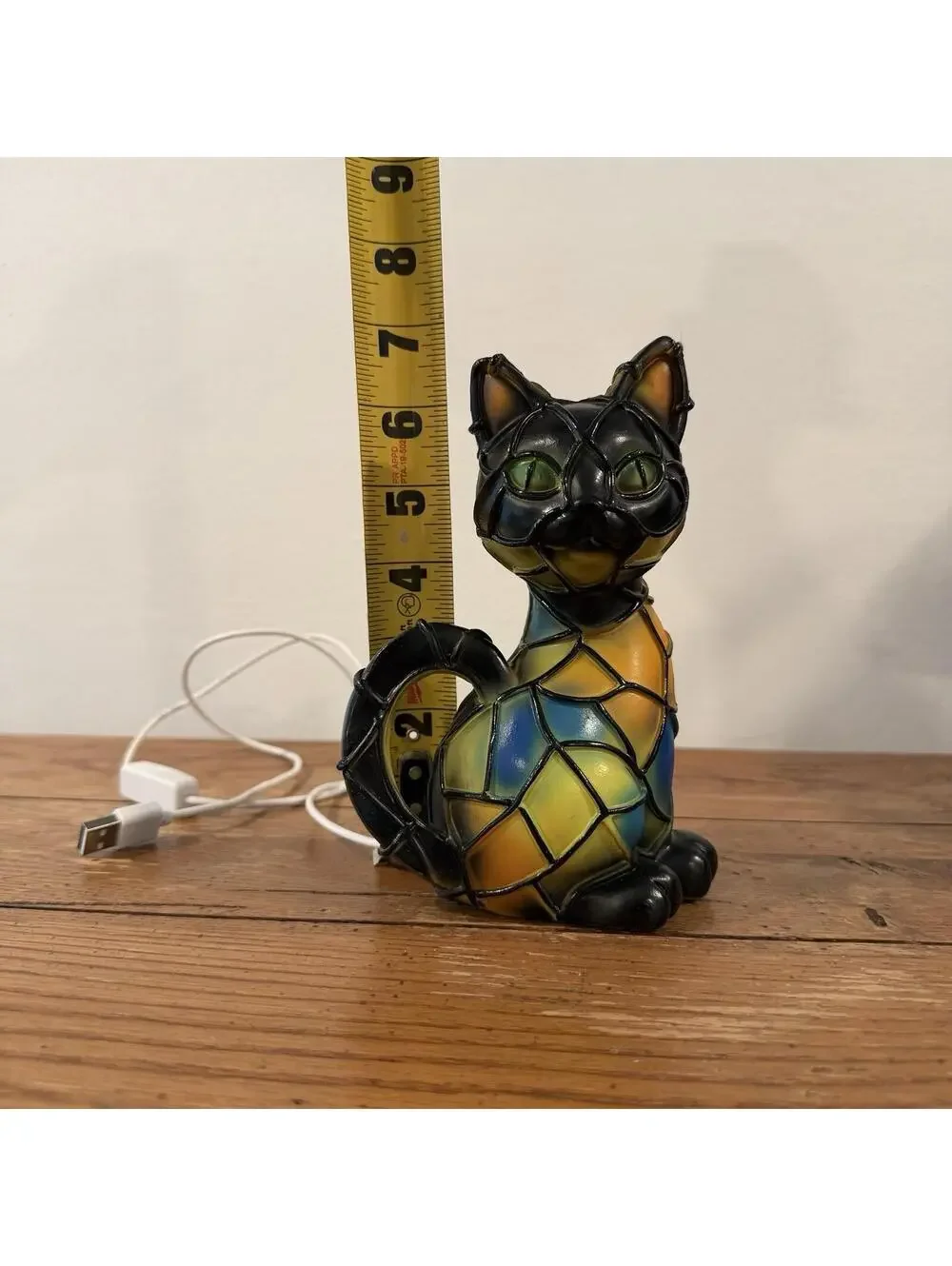 Stained Glass Style Resin Cat Lamp Sitting Kitty LED Night Light USB Tested